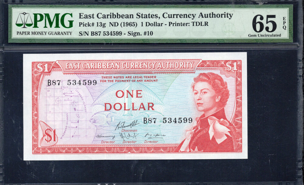 East Caribbean States - 1 Dollar 1965 - Pick # 13g - PMG 65 EPQ