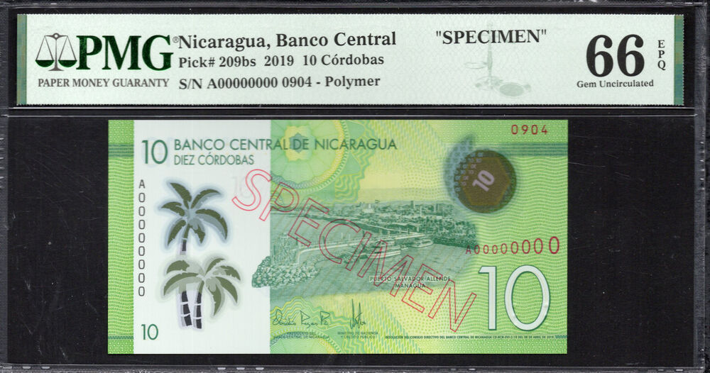 Nicaragua - 10 Córdobas 2019 - Pick # 209bs - PMG 66 EPQ