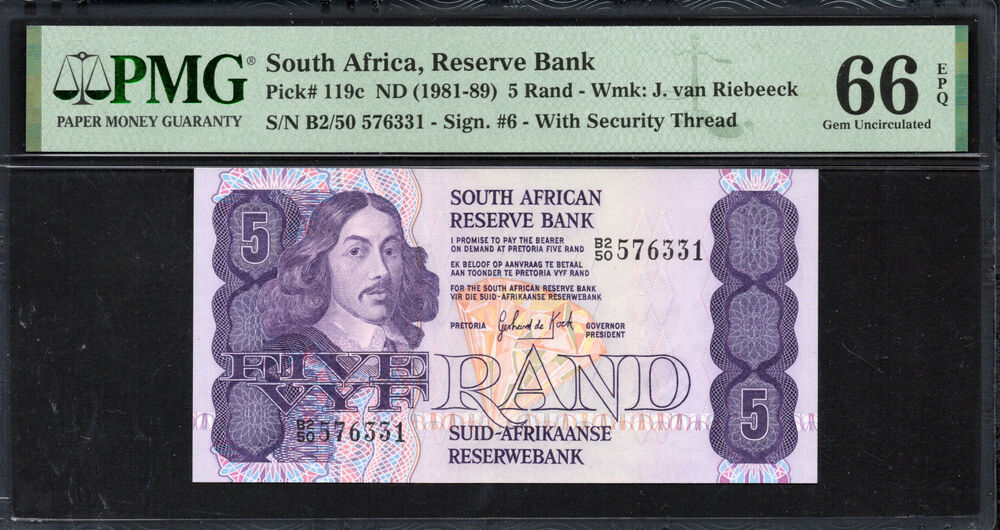 South Africa - 5 Rand 1981 - Pick # 119c - PMG 66 EPQ