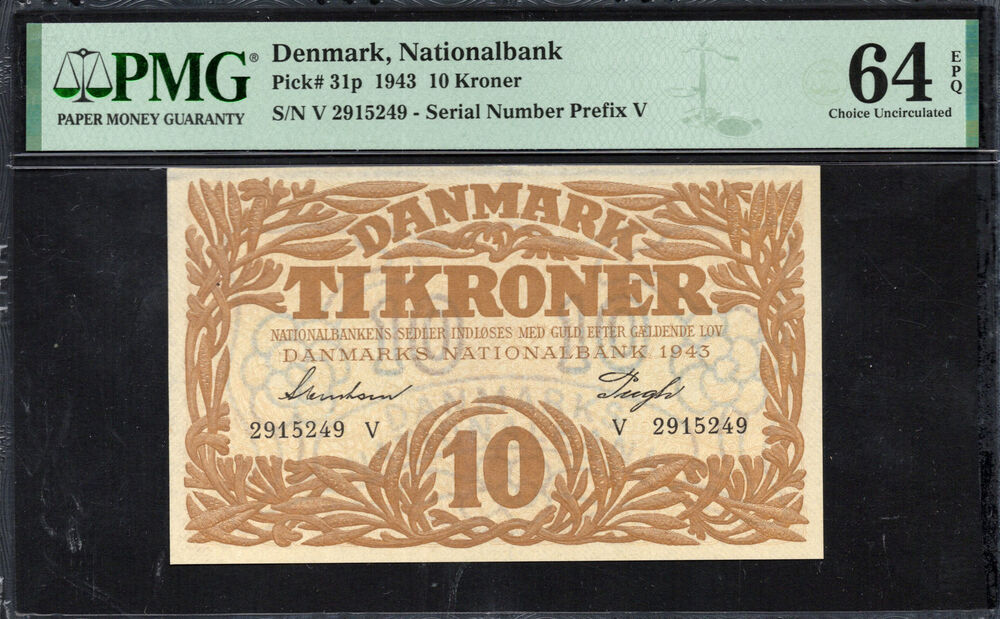 Denmark - 10 Kroner 1943 - Pick # 31p - PMG 64 EPQ