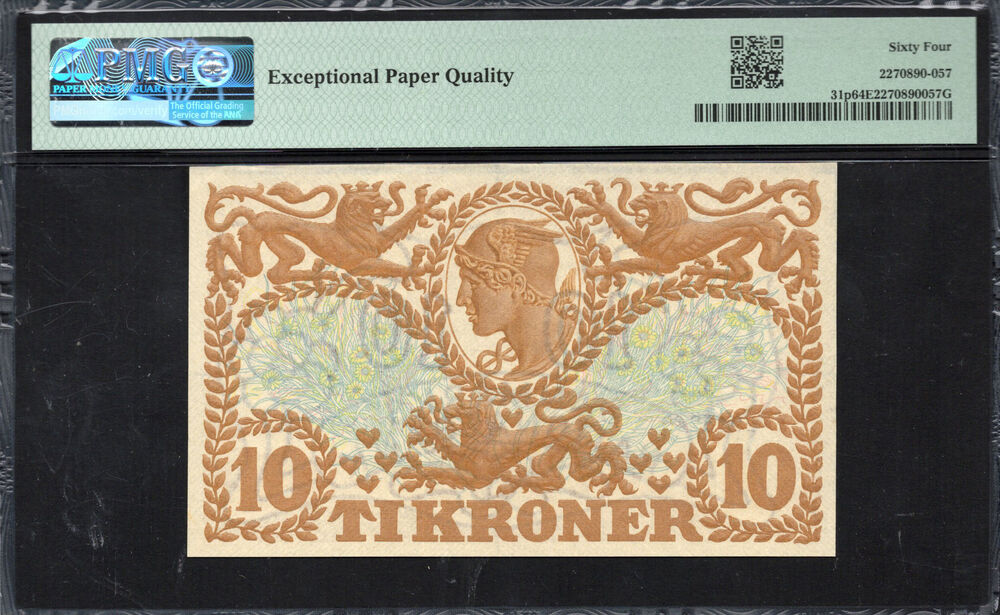 Denmark - 10 Kroner 1943 - Pick # 31p - PMG 64 EPQ