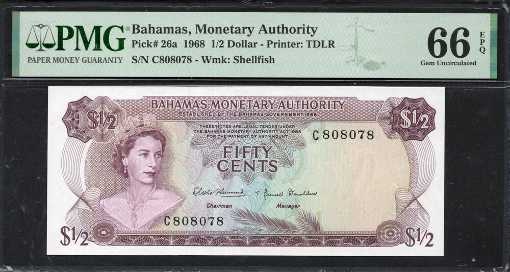 Bahamas - Half Dollar 1968 - Pick # 26a - PMG 66 EPQ