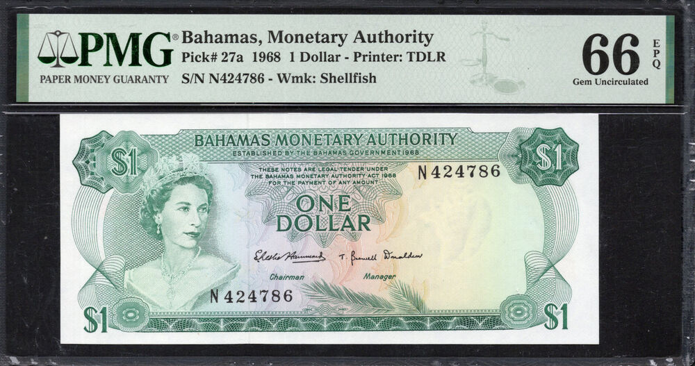 Bahamas - 1 Dollar 1968 - Pick # 27a - PMG 66 EPQ