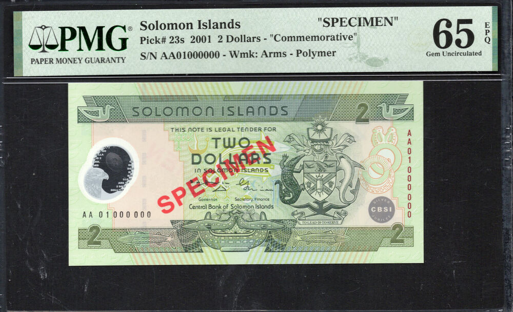 Solomon Islands - 2 Dollars 2001 - Pick # 23s - PMG 65 EPQ