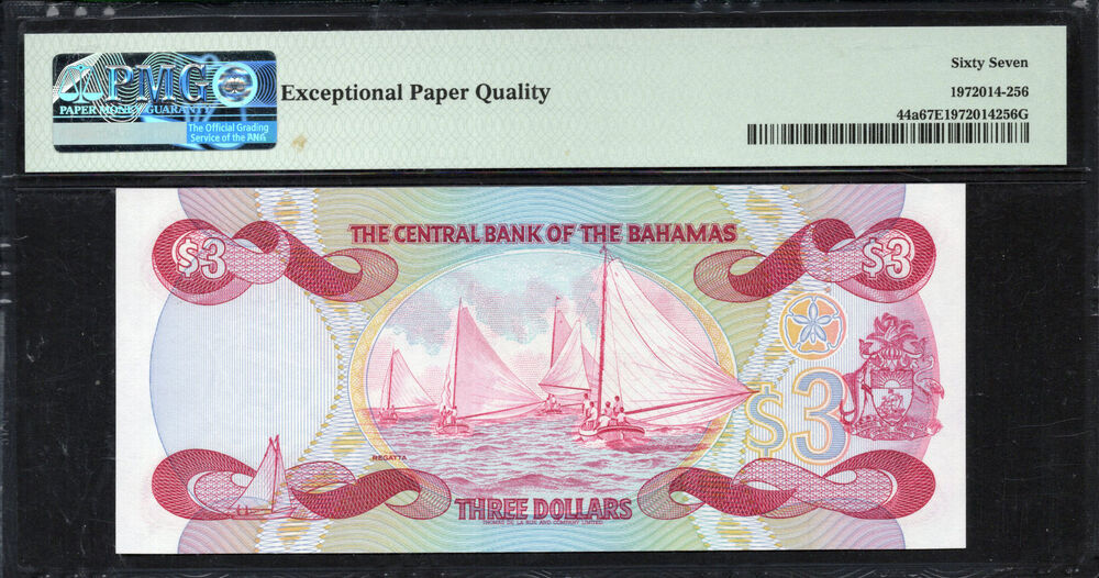 Bahamas - 3 Dollars 1974 - Pick # 44a - PMG 67 EPQ