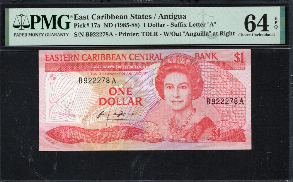 Antigua - 1 Dollar 1985 - Pick # 17a - PMG 64 EPQ