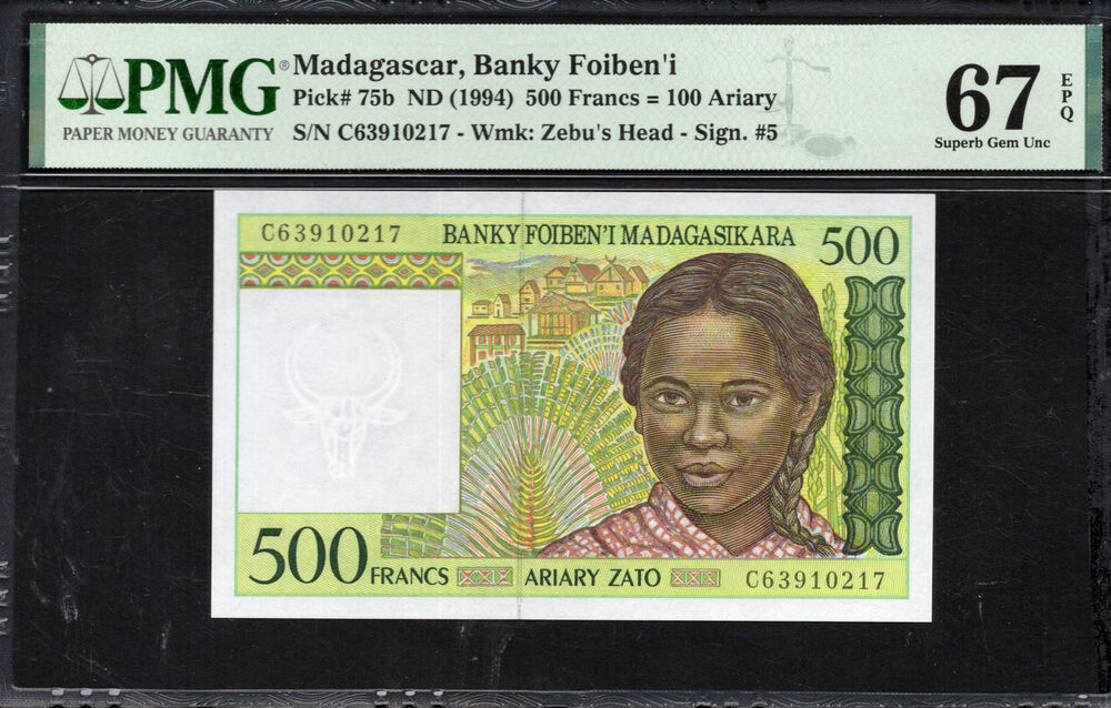 Madagascar - 500 Francs 1994 - Pick # 75b - PMG 67 EPQ