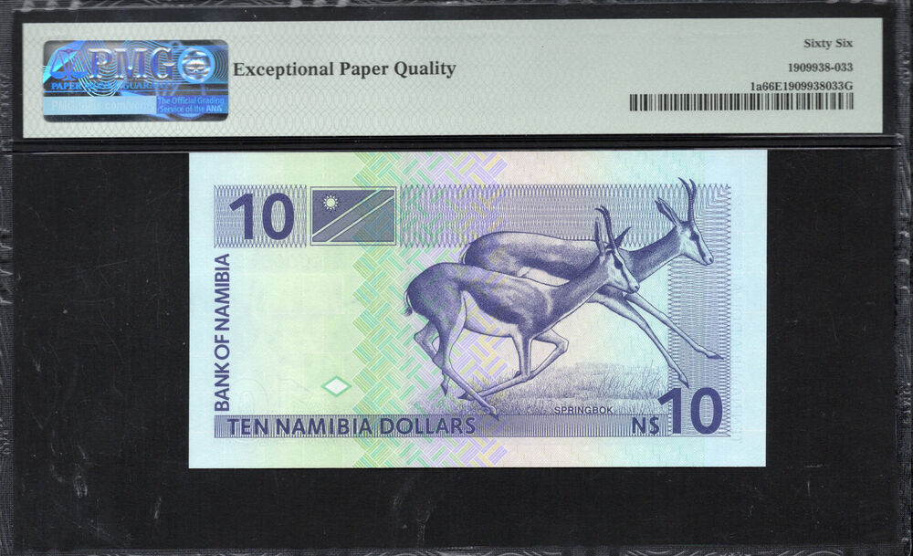 Namibia - 10 Namibia Dollars 1993 - Pick # 1a - PMG 66 EPQ