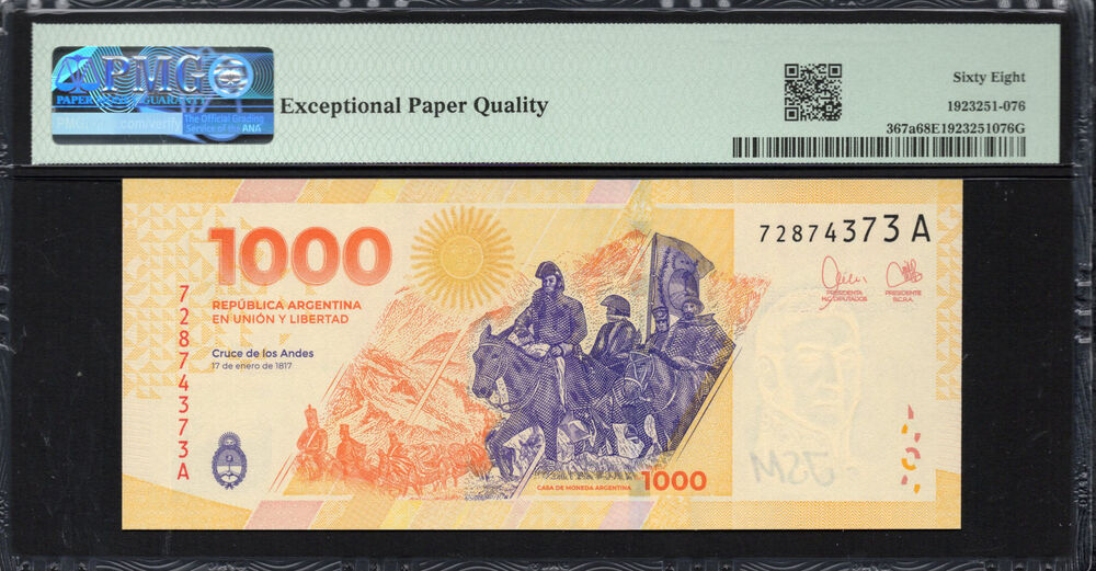 Argentina - 1.000 Pesos 2023 - Pick # 367a - PMG 68 EPQ
