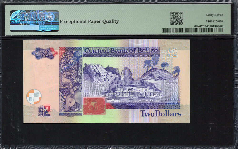 Belize - 2 Dollars 2021 - Pick # 66g - PMG 67 EPQ