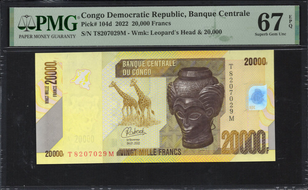 Congo - 20.000 Francs 2022 - Pick # 104d - PMG 67 EPQ