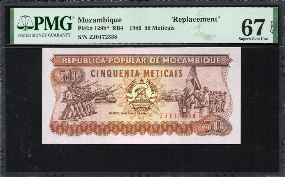Mozambique - 50 Meticais 1986 - Pick # 129b - PMG 67 EPQ