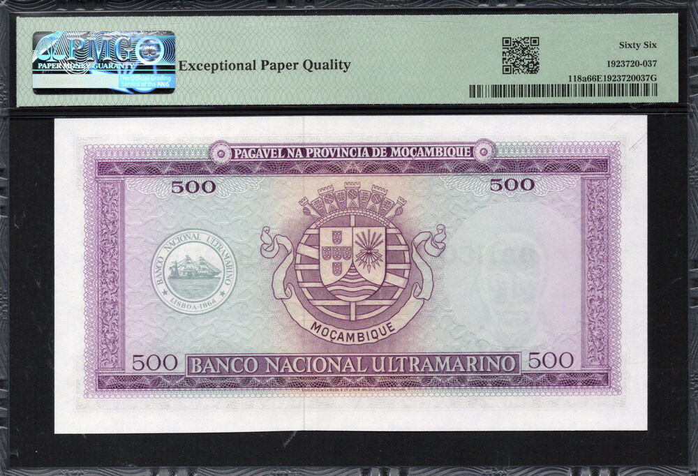 Mozambique - 500 Escudos 1967 - Pick # 118a - PMG 66 EPQ