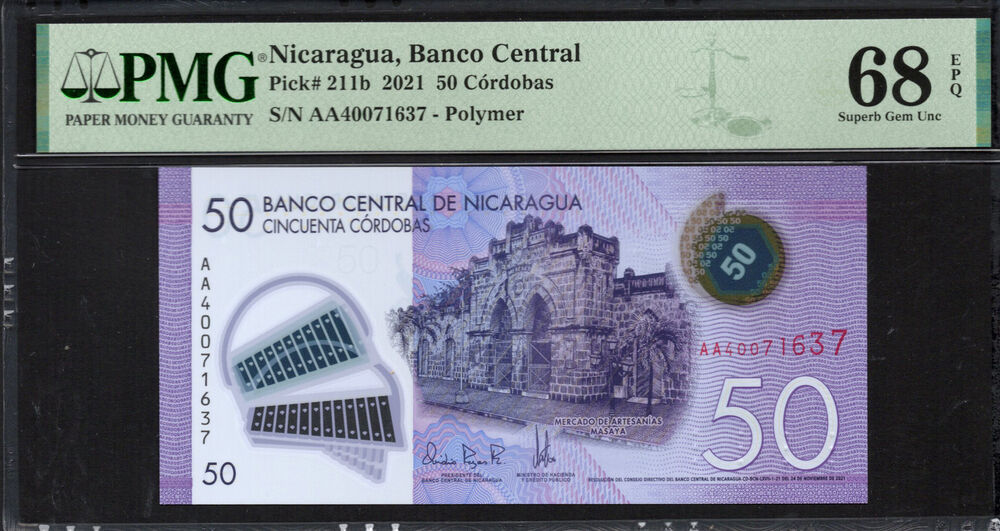 Nicaragua - 50 Córdobas 2021 - Pick # 211b - PMG 68 EPQ