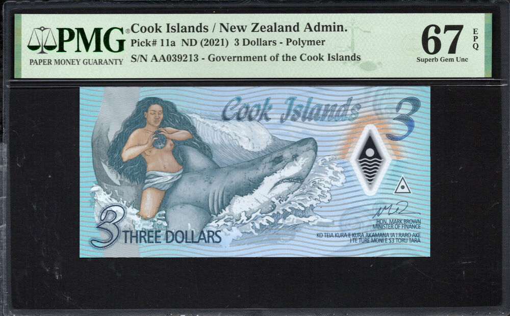Cook Islands - 3 Dollars 2021 - Pick # 11a - PMG 67 EPQ