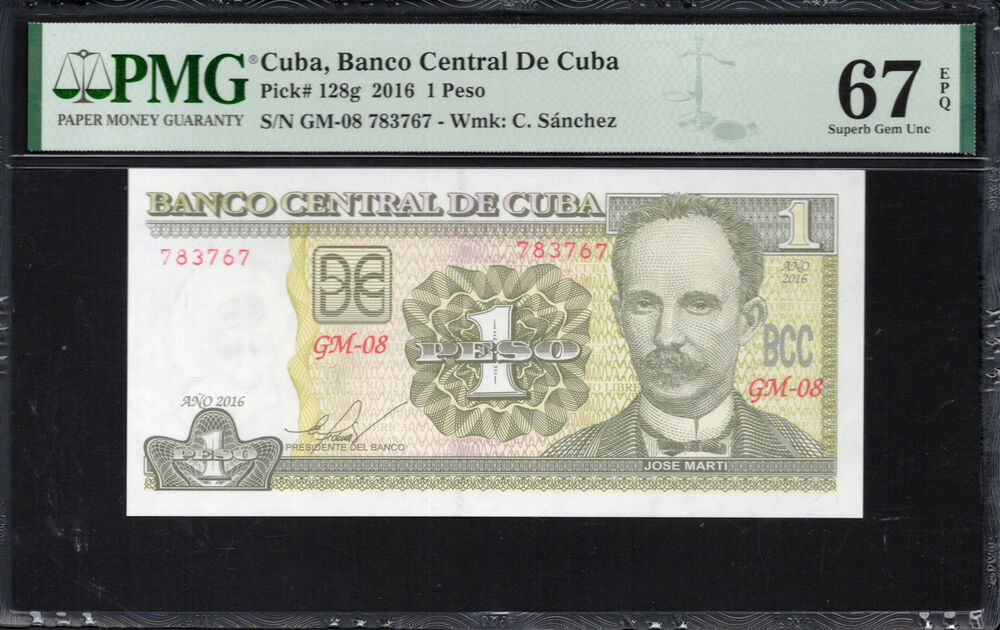 Cuba - 1 Peso 2016 - Pick # 128g - PMG 67 EPQ