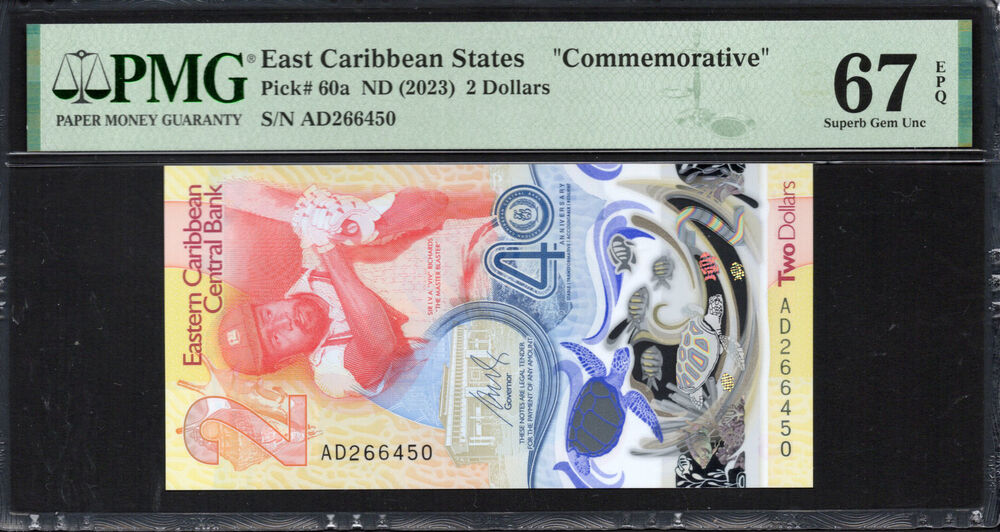 East Caribbean States - 2 Dollars 2023 - Pick # 60a - PMG 67 EPQ
