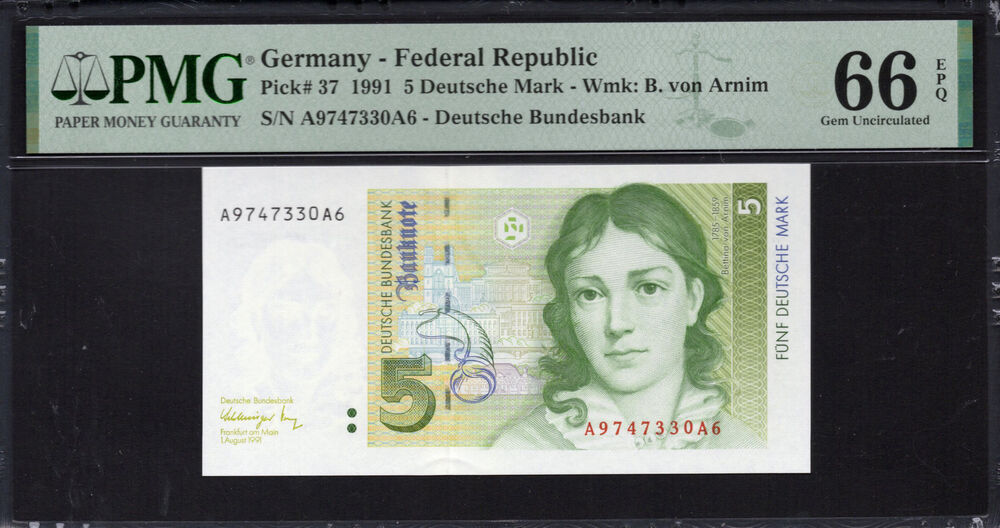 Germany - 5 Deutsche Mark 1991 - Pick # 37 - PMG 66 EPQ