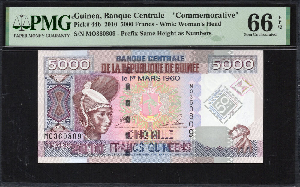 Guinea - 5.000 Francs 2010 - Pick # 44b - PMG 66 EPQ