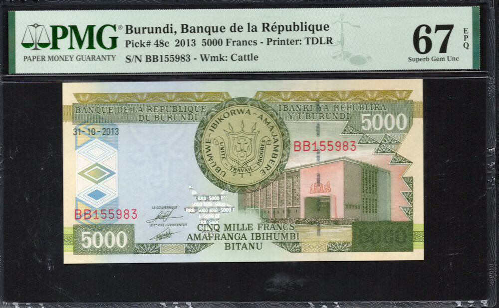 Burundi - 5.000 Francs 2013 - Pick # 48c - PMG 67 EPQ