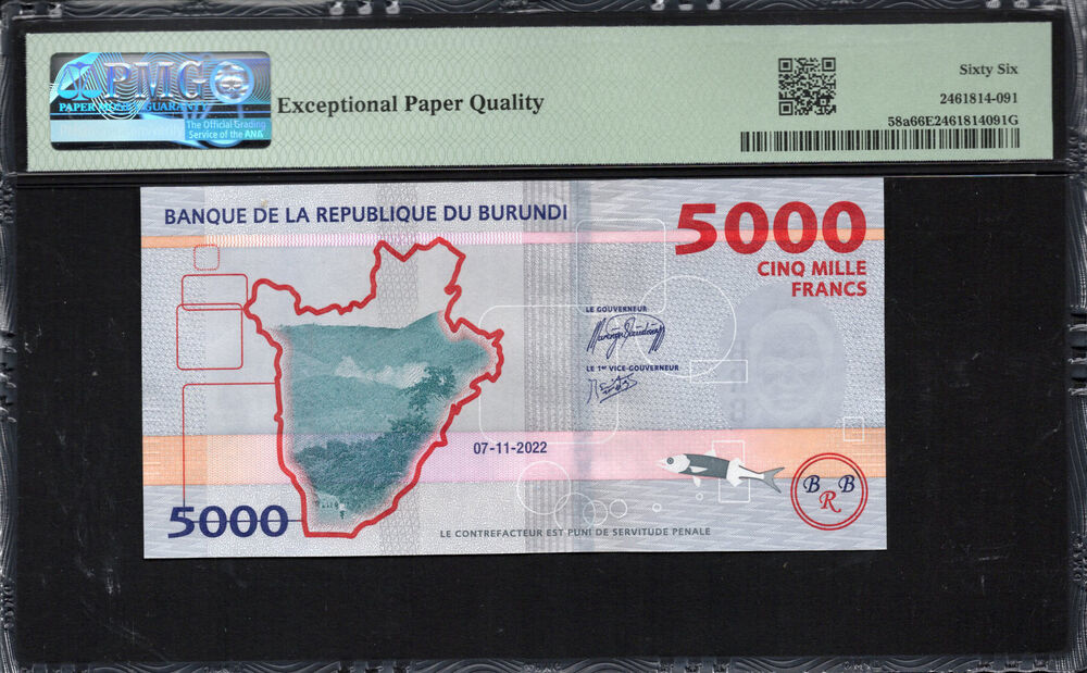 Burundi - 5.000 Francs 2022 - Pick # 58a - PMG 66 EPQ