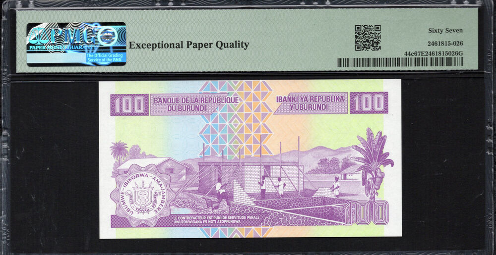 Burundi - 100 Francs 2024 - Pick # 44c - PMG 67 EPQ
