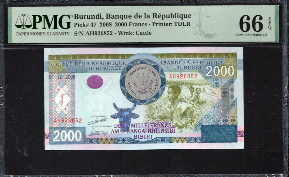 Burundi - 2.000 Francs 2008 - Pick # 47 - PMG 66 EPQ