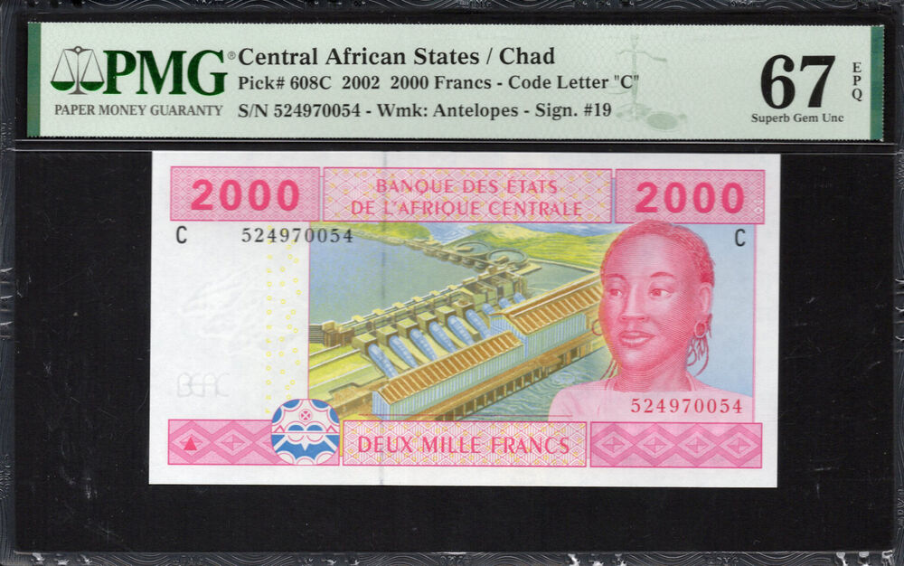 Chad - 2.000 Francs 2002 - Pick # 608C - PMG 67 EPQ