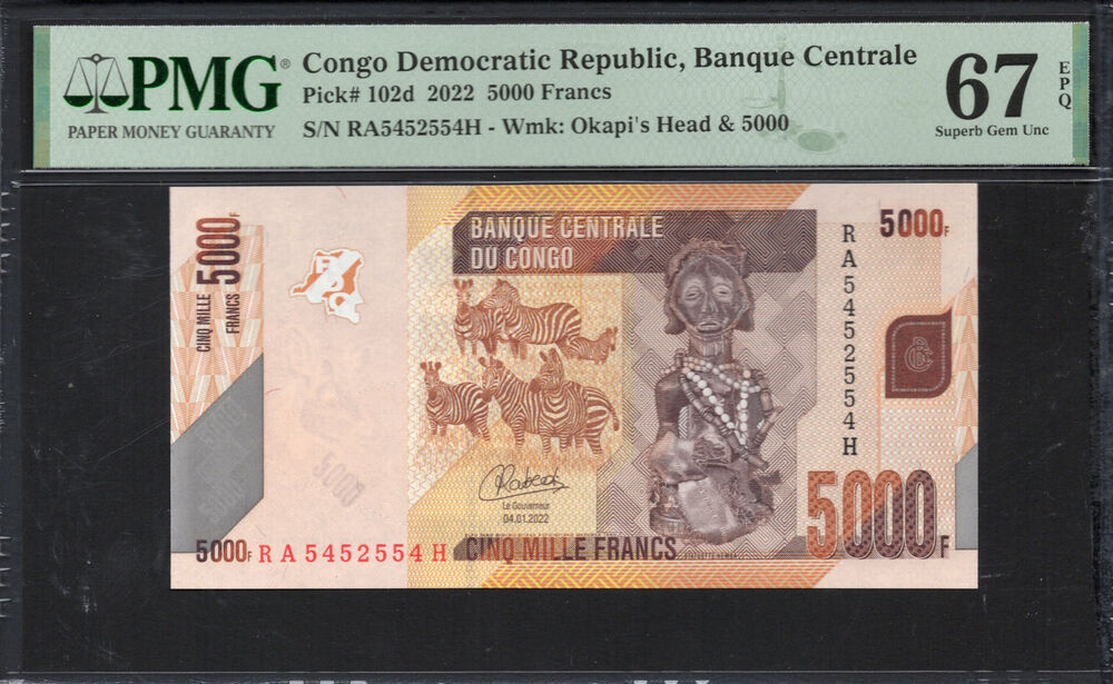 Congo Democratic Republic - 5.000 Francs 2022 - Pick # 102d - PMG 67 EPQ