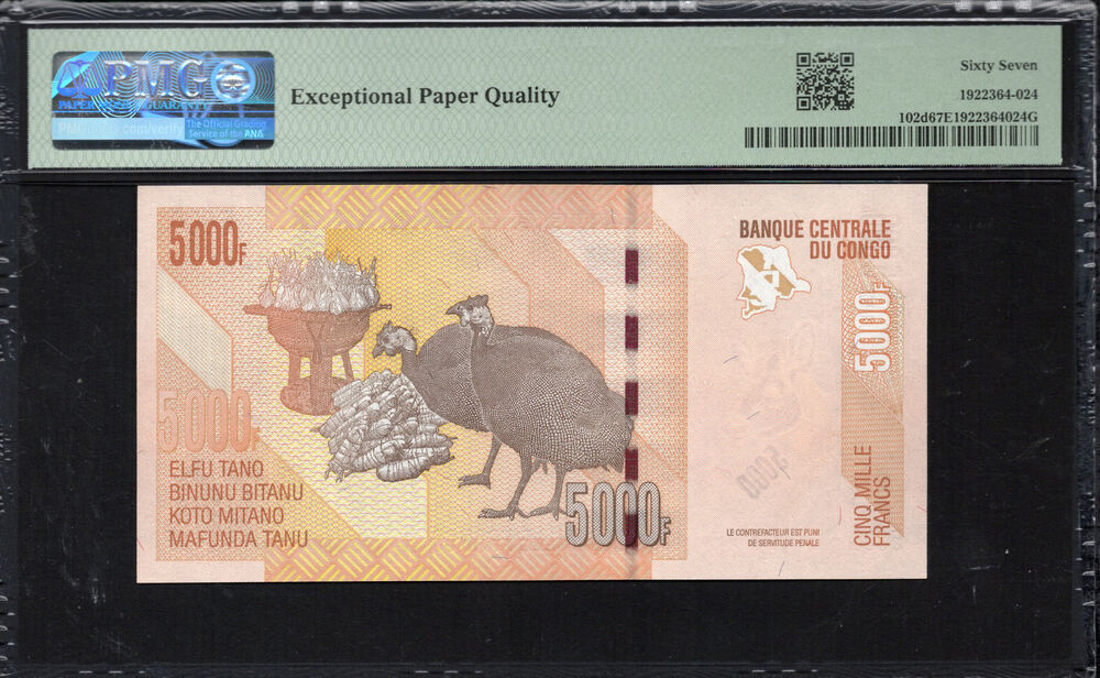 Congo Democratic Republic - 5.000 Francs 2022 - Pick # 102d - PMG 67 EPQ