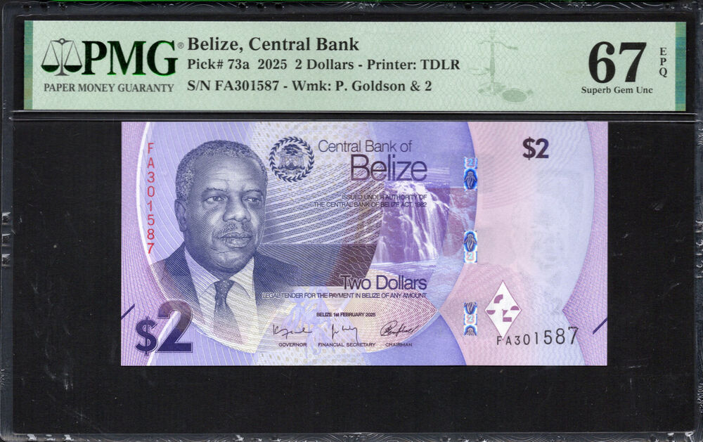 Belize - 2 Dollars 2025 - Pick # 73a - PMG 67 EPQ