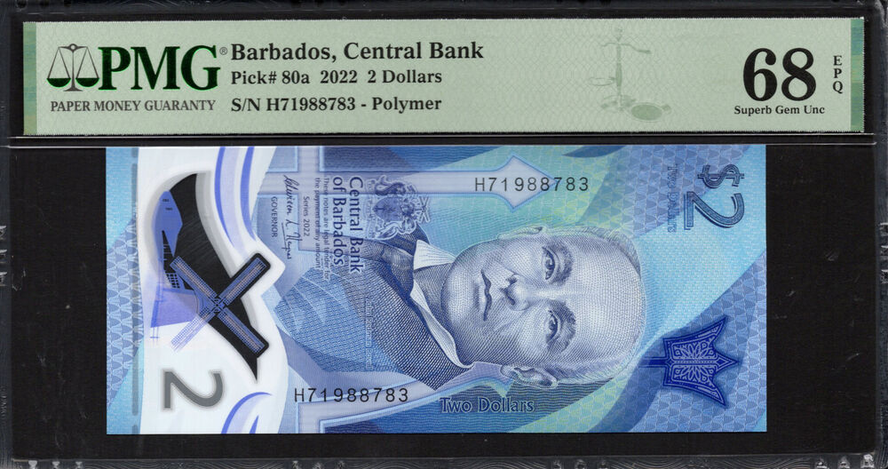 Barbados - 2 Dollars 2022 - Pick # 80a - PMG 68 EPQ