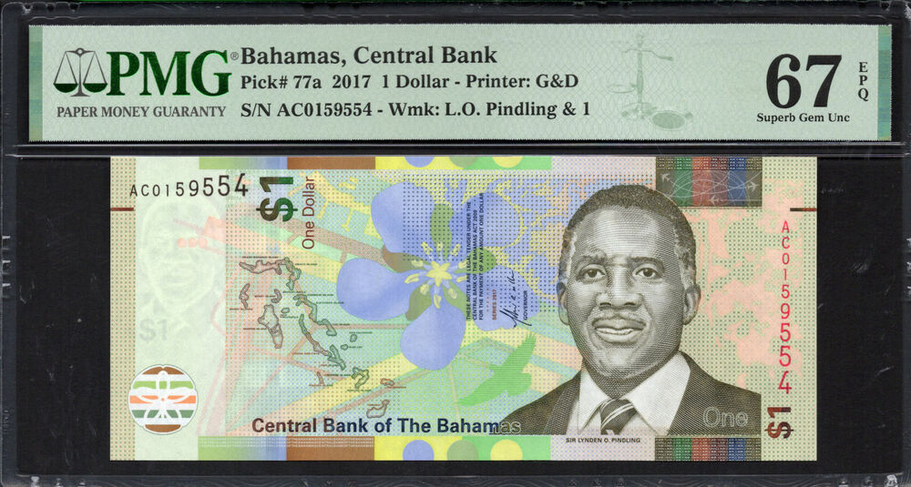 Bahamas - 1 Dollar 2017 - Pick # 77a - PMG 67 EPQ