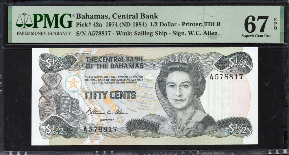 Bahamas - Half Dollar 1974 - Pick # 42a - PMG 67 EPQ