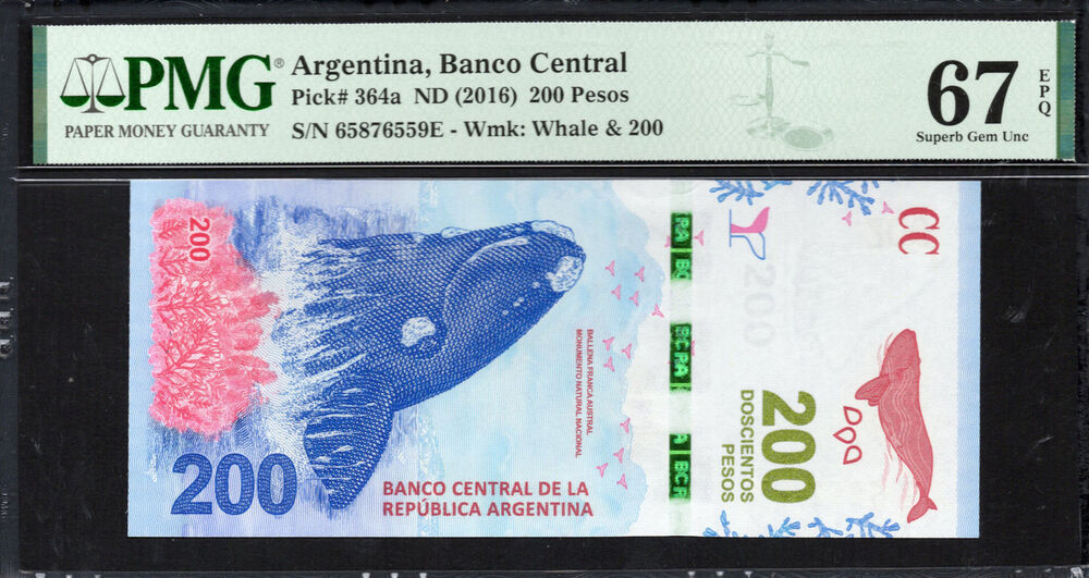 Argentina - 200 Pesos 2016 - Pick # 364a - PMG 67 EPQ
