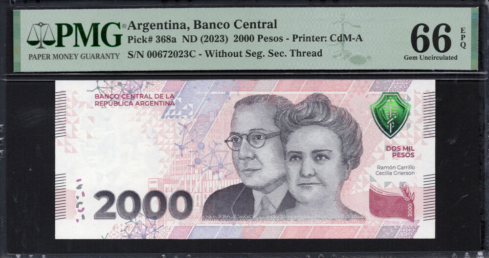 Argentina - 2.000 Pesos 2023 - Pick # 368a - PMG 66 EPQ