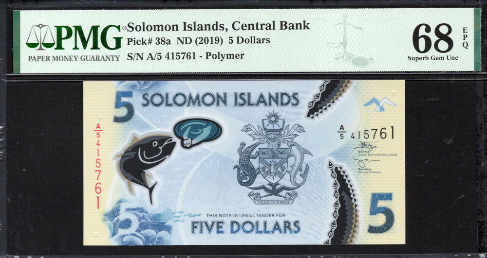 Solomon Islands - 5 Dollars 2019 - Pick # 38a - PMG 68 EPQ