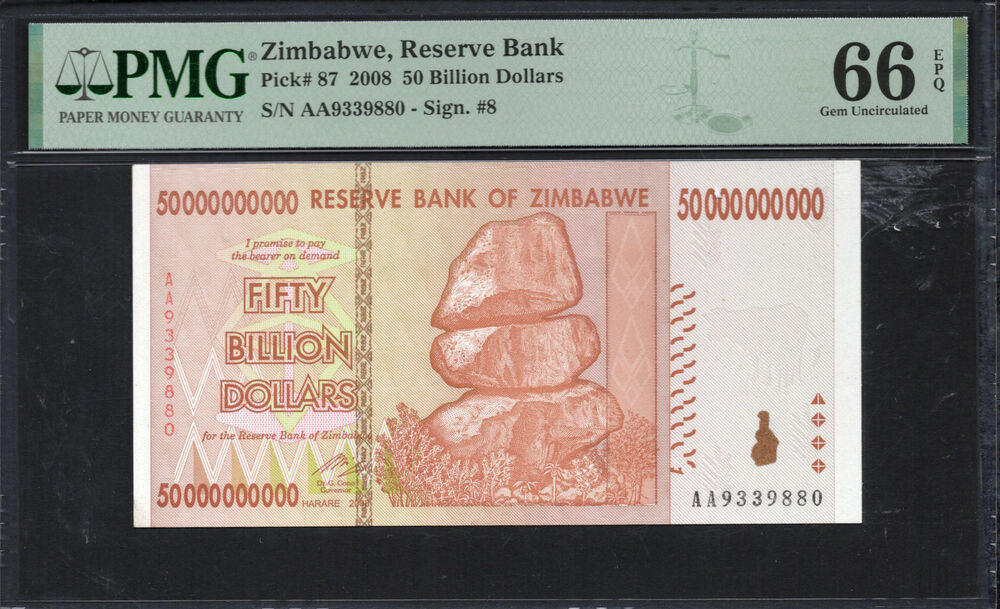 Zimbabwe - 50.000.000.000 Dollars 2008 - Pick # 87 - PMG 66 EPQ