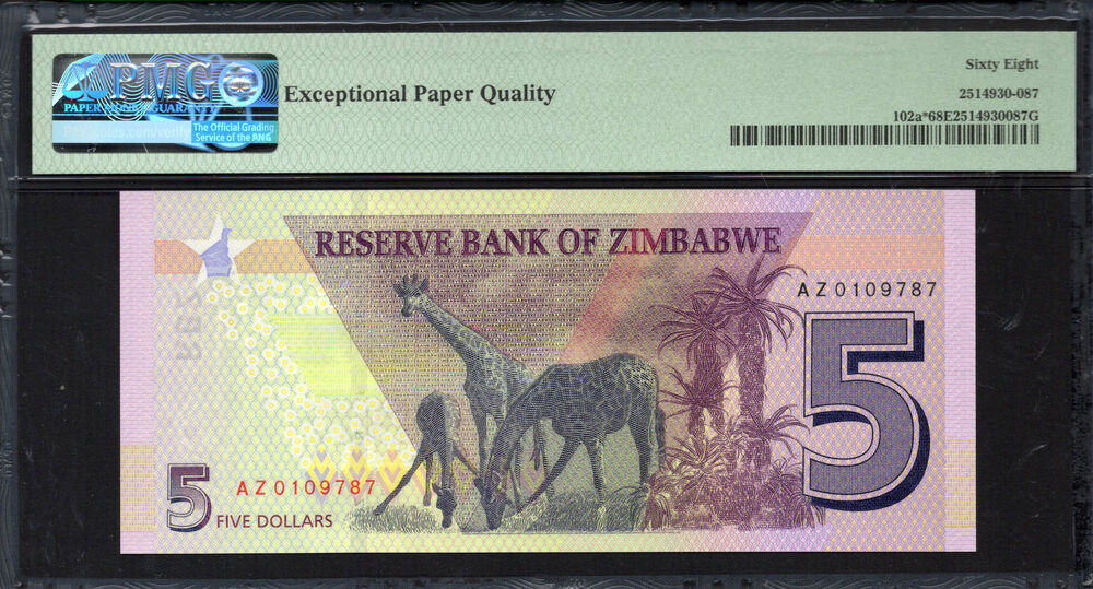 Zimbabwe - 5 Dollars 2019 - Pick # 102a* - PMG 68 EPQ
