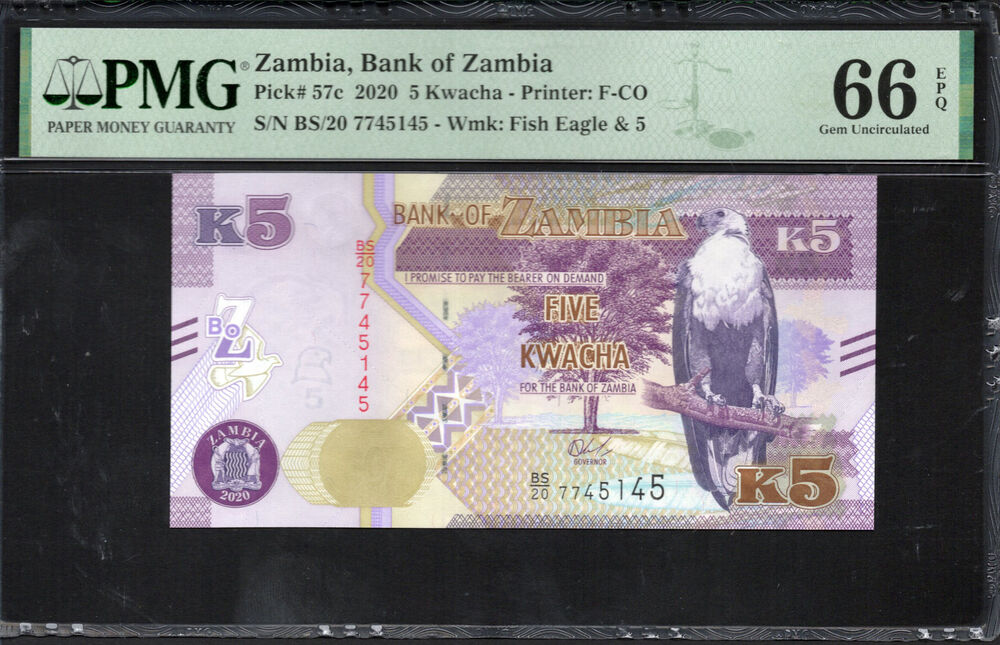 Zambia - 5 Kwacha 2020 - Pick # 57c - PMG 66 EPQ