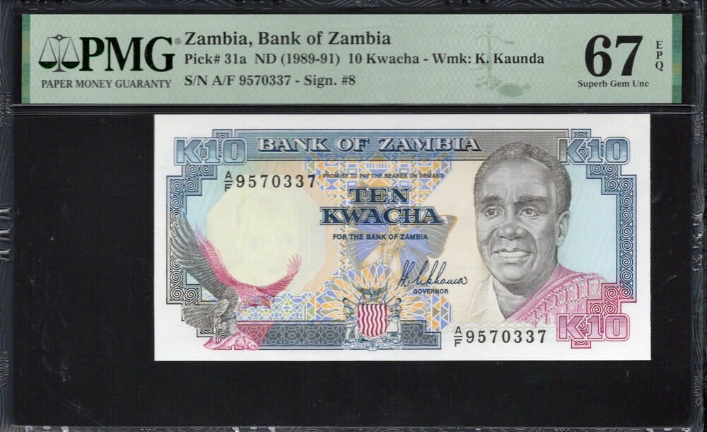 Zambia - 10 Kwacha 1989 - Pick # 31a - PMG 67 EPQ