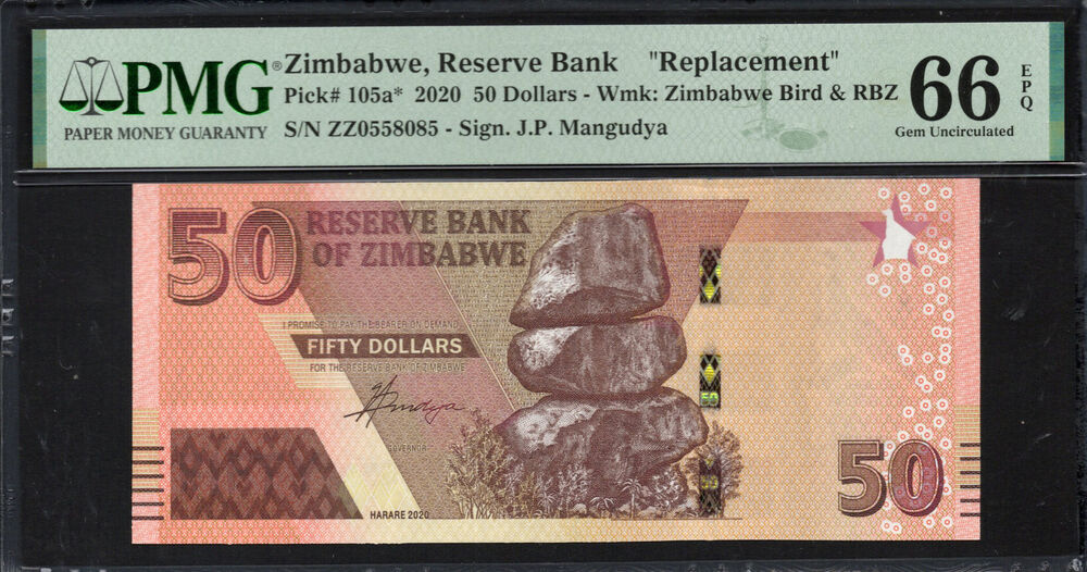 Zimbabwe - 50 Dollars 2020 - Pick # 105a* - PMG 66 EPQ