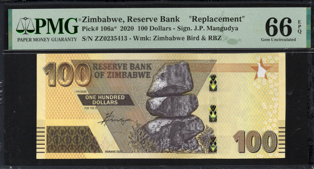 Zimbabwe - 100 Dollars 2020 - Pick # 106a* - PMG 66 EPQ