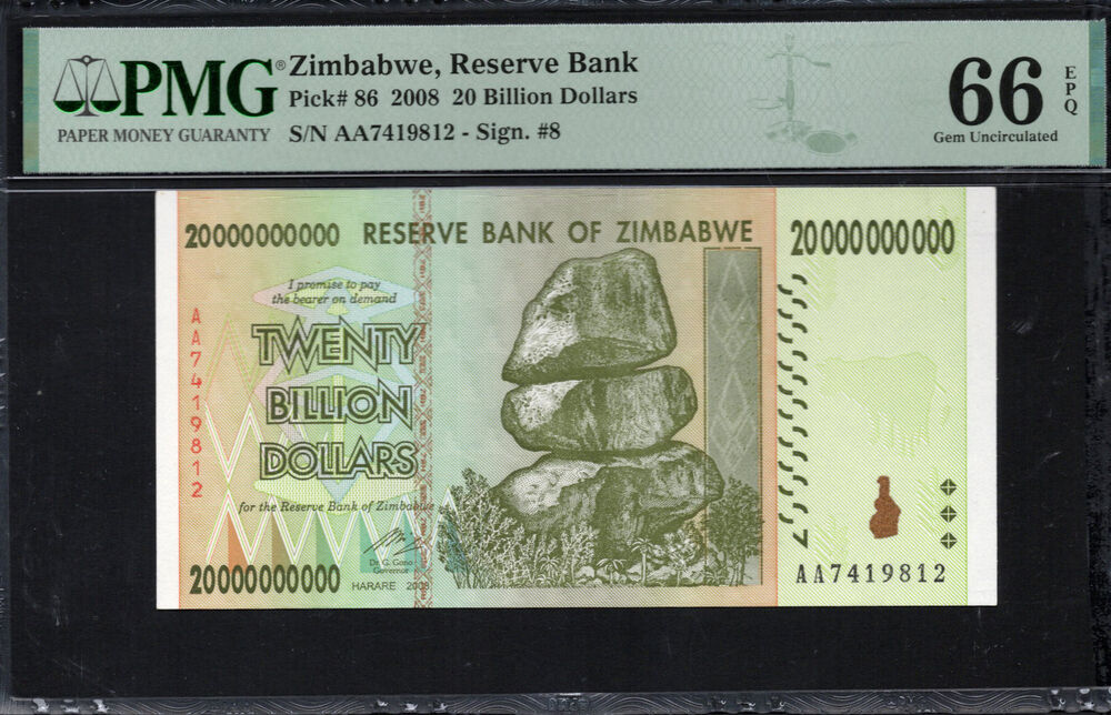 Zimbabwe - 20.000.000.000 Dollars 2008 - Pick # 86 - PMG 66 EPQ