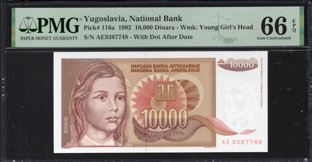 Yugoslavia - 10.000 Dinara 1992 - Pick # 116a - PMG 66 EPQ