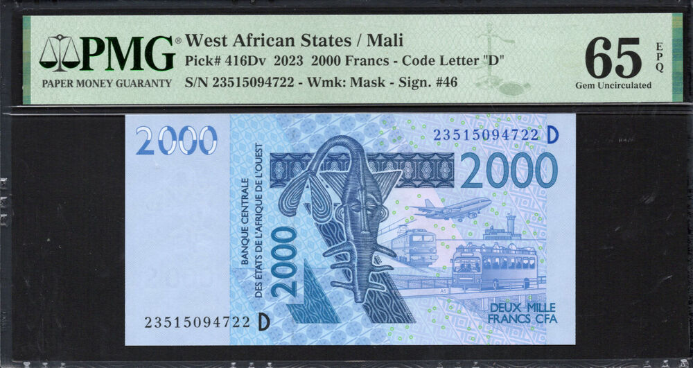 Mali - 2.000 Francs 2023 - Pick # 416Dv - PMG 65 EPQ