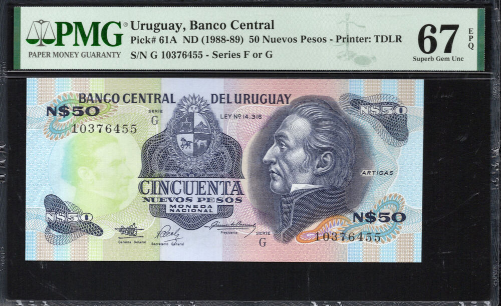 Uruguay - 50 Nuevos Pesos 1988 - Pick # 61A - PMG 67 EPQ