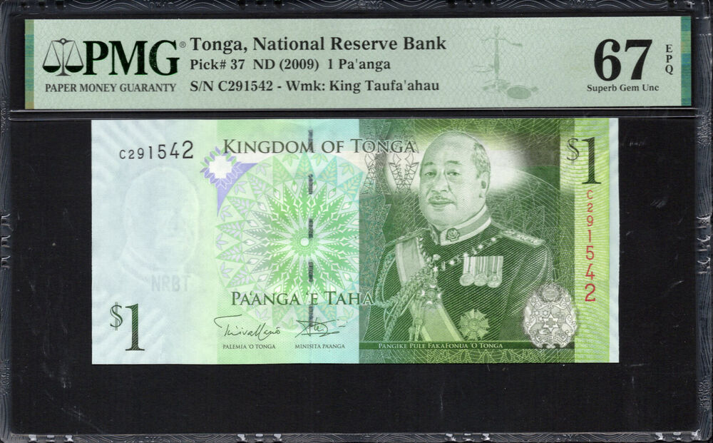 Tonga - 1 Pa'anga 2009 - Pick # 37 - PMG 67 EPQ