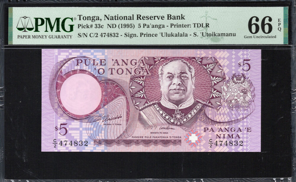 Tonga - 5 Pa'anga 1995 - Pick # 33c - PMG 66 EPQ