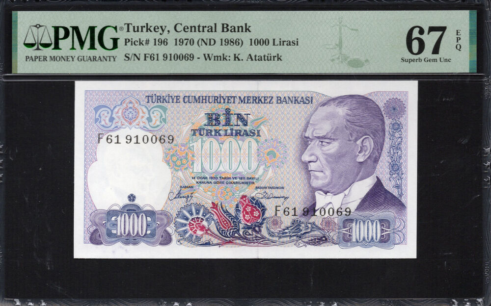 Turkey - 1.000 Lirasi 1970 - Pick # 196 - PMG 67 EPQ